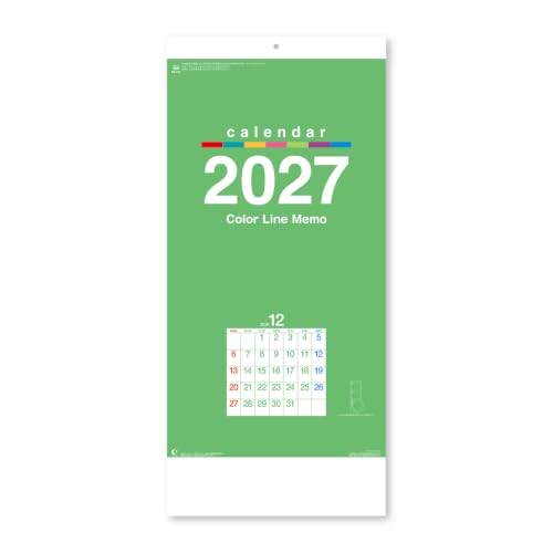 New Japan Calendar 2027 Wall Calendar Color Line Memo 3-Month Moji NK162 610x280mm