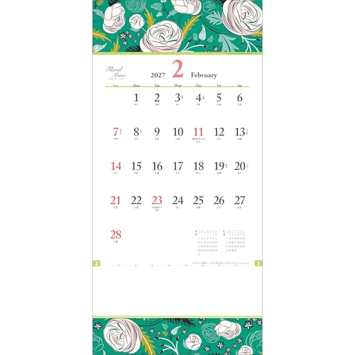 Todan 2027 Wall Calendar Floral Memo 53.1 x 24.2cm TD-968