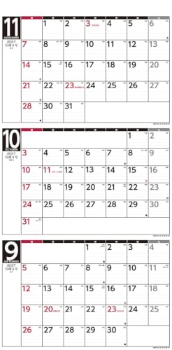 Try-X 2027 Wall Calendar 3-Month Schedule Vertical Type 27CL-641 61x30cm