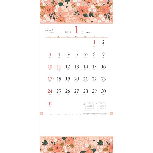 Todan 2027 Wall Calendar Floral Memo 53.1 x 24.2cm TD-968