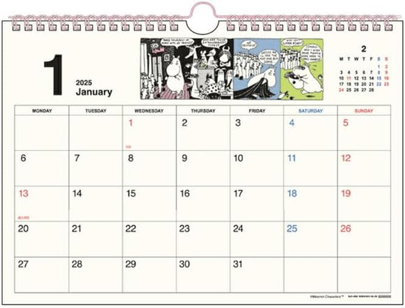 Sun-Star Stationery Moomin 2025 Wall Calendar Horizontal Type S8520852