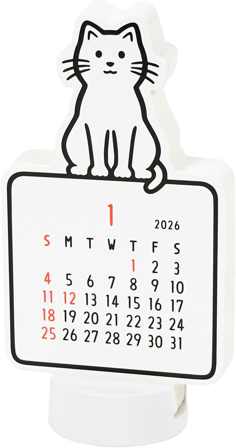 Greeting Life 2026 Desk Calendar Noritake Die Cut Cat C-1723-NT