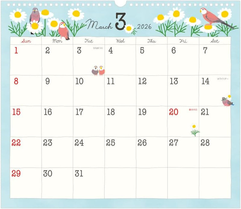 Midori 2026 Wall Calendar L Bird Pattern 31377006
