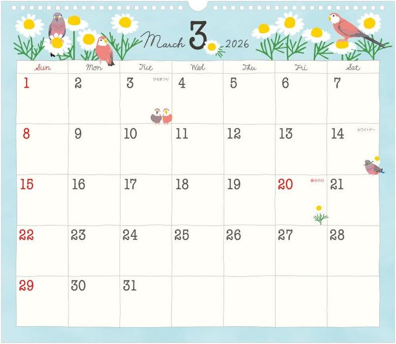 Midori 2026 Wall Calendar L Bird Pattern 31377006