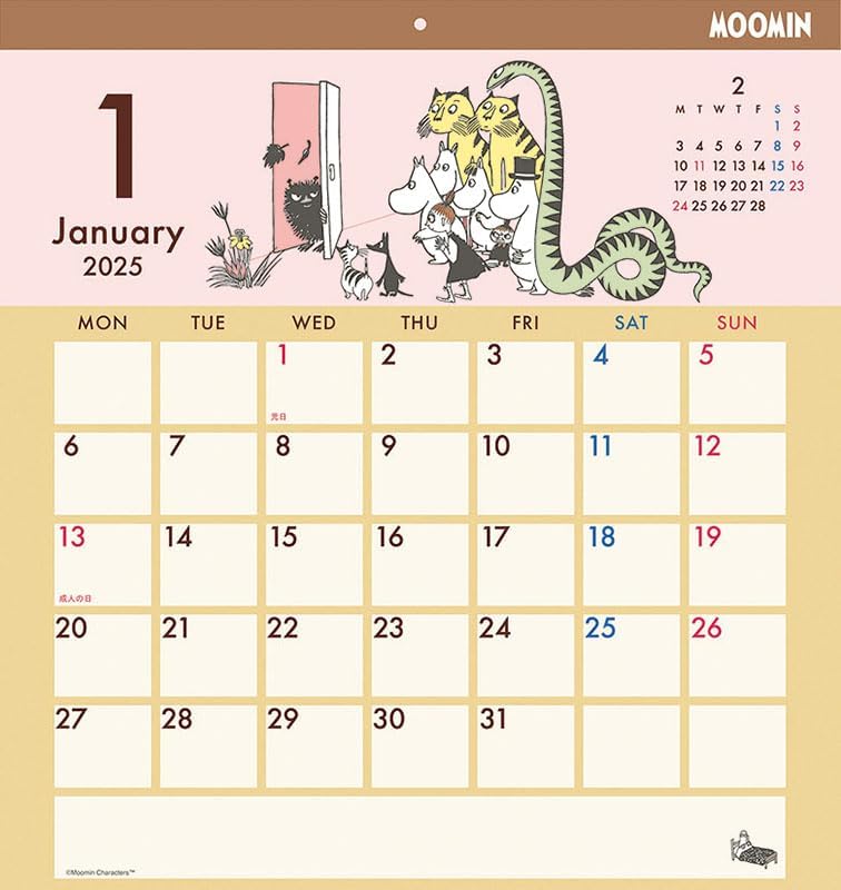 Sun-Star Stationery 2025 Moomin Wall Calendar CL-069 45 x 42cm
