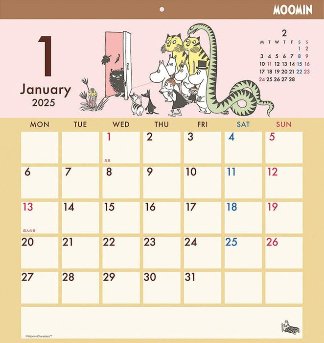 Sun-Star Stationery 2025 Moomin Wall Calendar CL-069 45 x 42cm