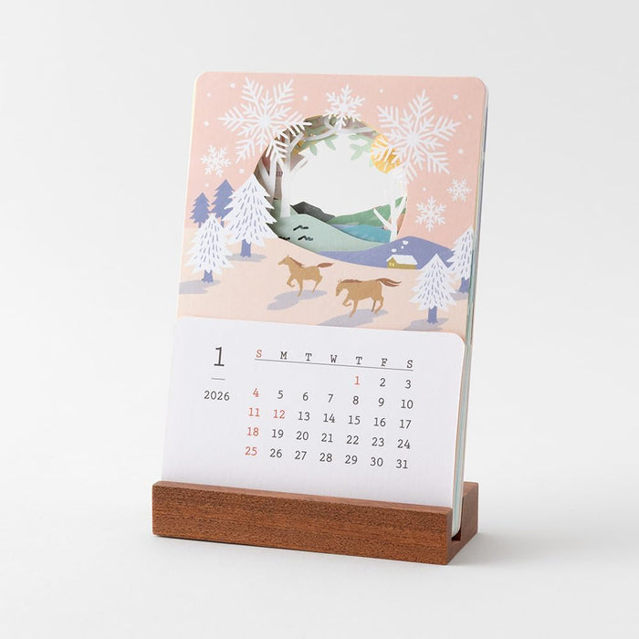 Midori 2026 Desk Calendar Seasonal Views Calendar - Scenic Design with Limited Stickers 31369006