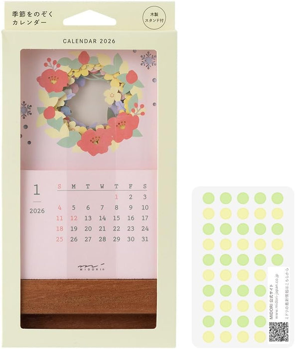 Midori 2026 Desk Calendar Seasonal Views Calendar - Floral Design with Limited Stickers 31368006