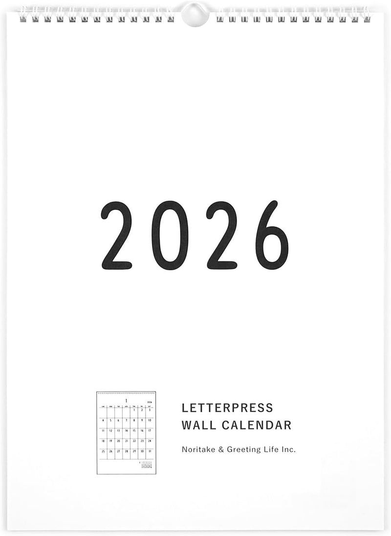 Greeting Life 2026 LETTERPRESS Wall Calendar Noritake C-1667-NT