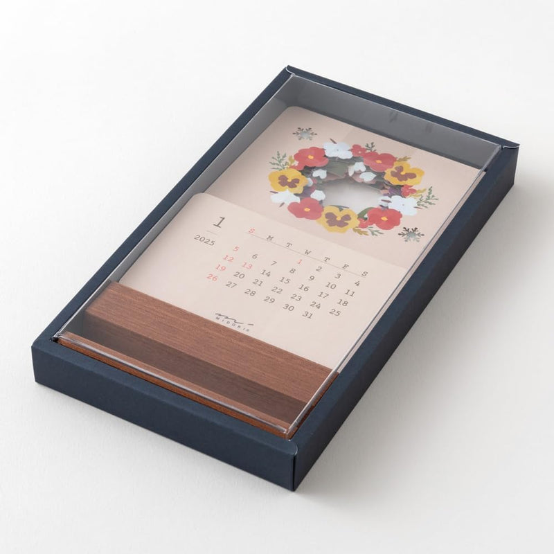 Midori 2025 Desk Calendar Seasonal Peek Calendar with Limited Floral Stickers 31320006