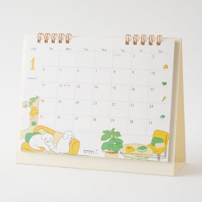 Midori 2026 Desk Calendar M Dog Pattern 31361006