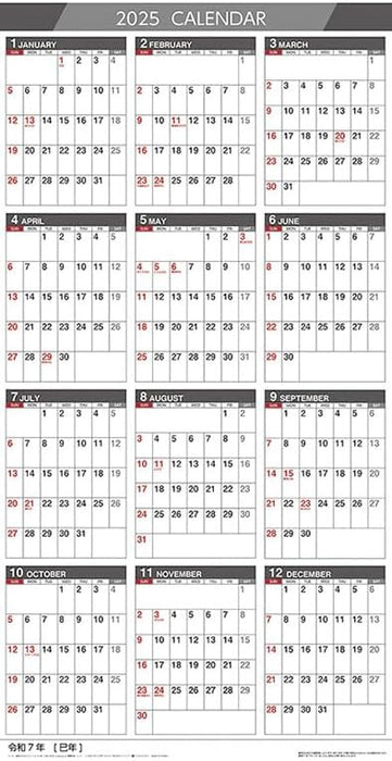 Try-X 2025 Wall Calendar 3-Month Schedule Vertical Type CL-641 61x30cm