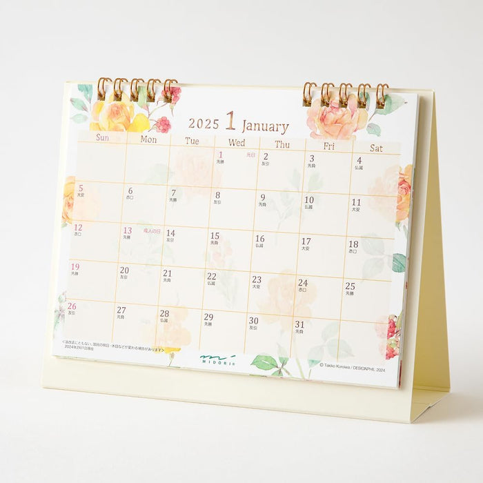 Midori 2025 Desk Calendar M Country Time Floral Pattern 31316006