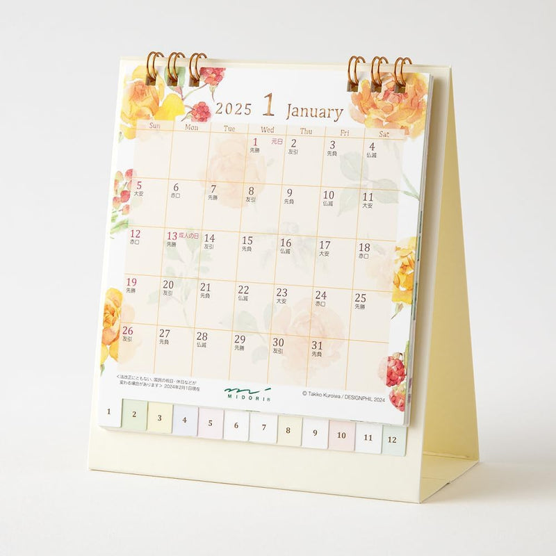 Midori 2025 Desk Calendar S Country Time Floral Pattern 31312006