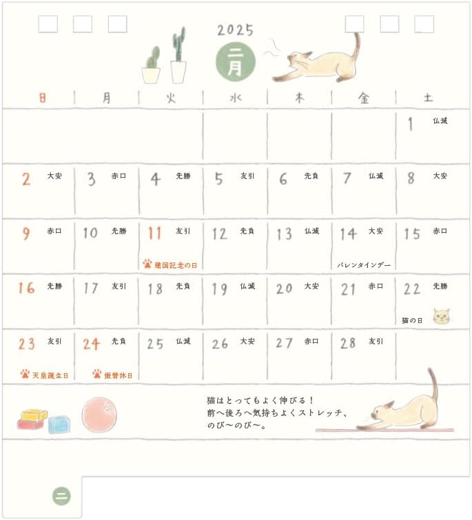 Midori 2025 Desk Calendar S Cat Pattern 31310006