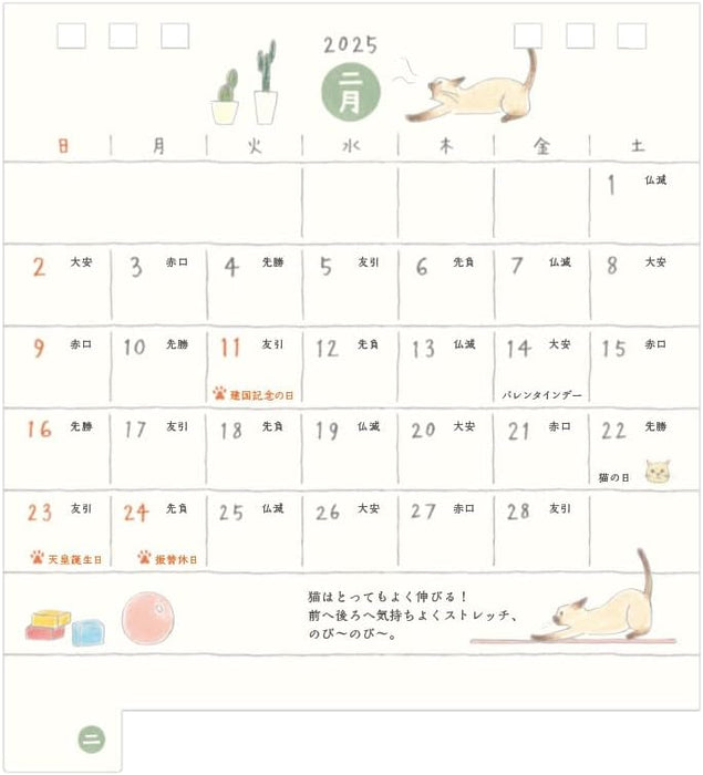 Midori 2025 Desk Calendar S Cat Pattern 31310006