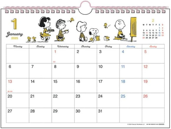 Sun-Star Stationery Snoopy 2025 Wall Calendar Horizontal Type Vintage S8520844