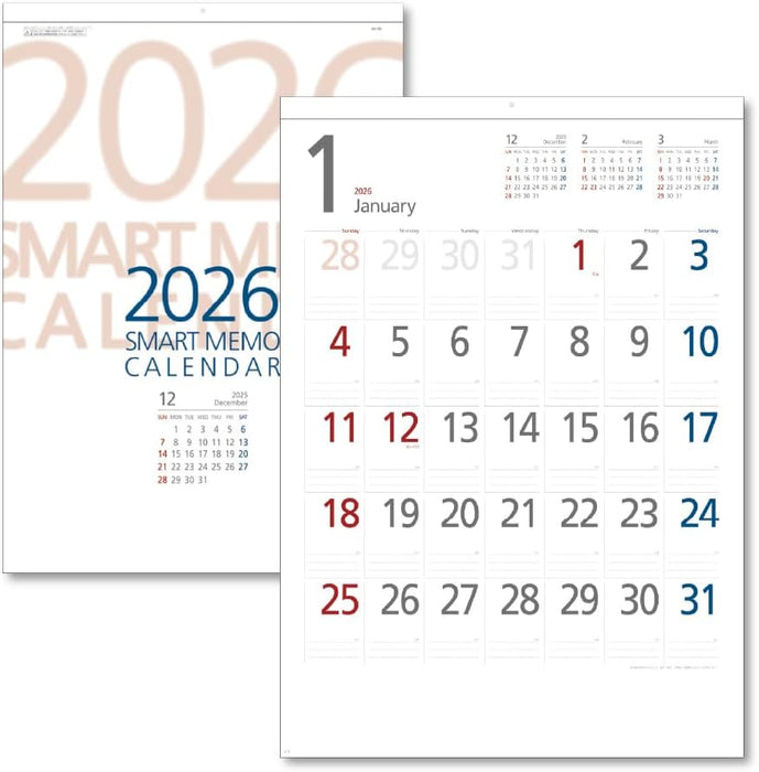 King Corporation 2026 Wall Calendar Smart Memo A2 610 x 425mm KC20007