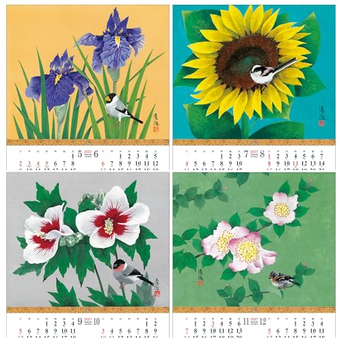 Todan 2027 Wall Calendar Shutter Memo Flowers and Birds 53.5 x 38cm TD-923