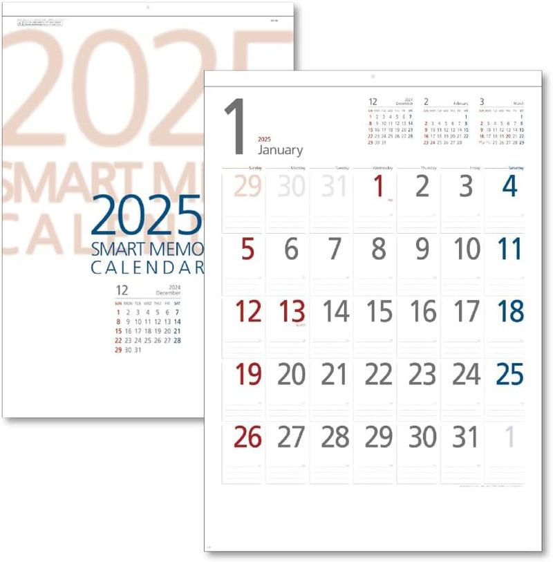 King Corporation 2025 Wall Calendar Smart Memo A2 610 x 425mm KC20007