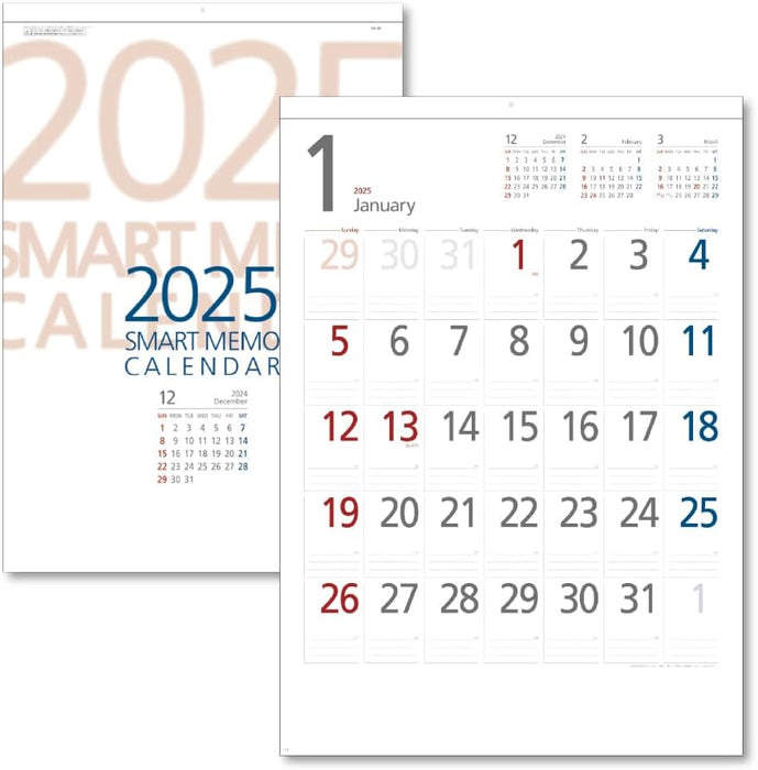 King Corporation 2025 Wall Calendar Smart Memo A2 610 x 425mm KC20007