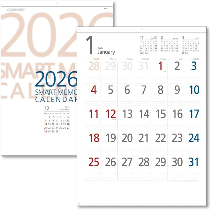 King Corporation 2026 Wall Calendar Smart Memo B3 530 x 380mm KC20028