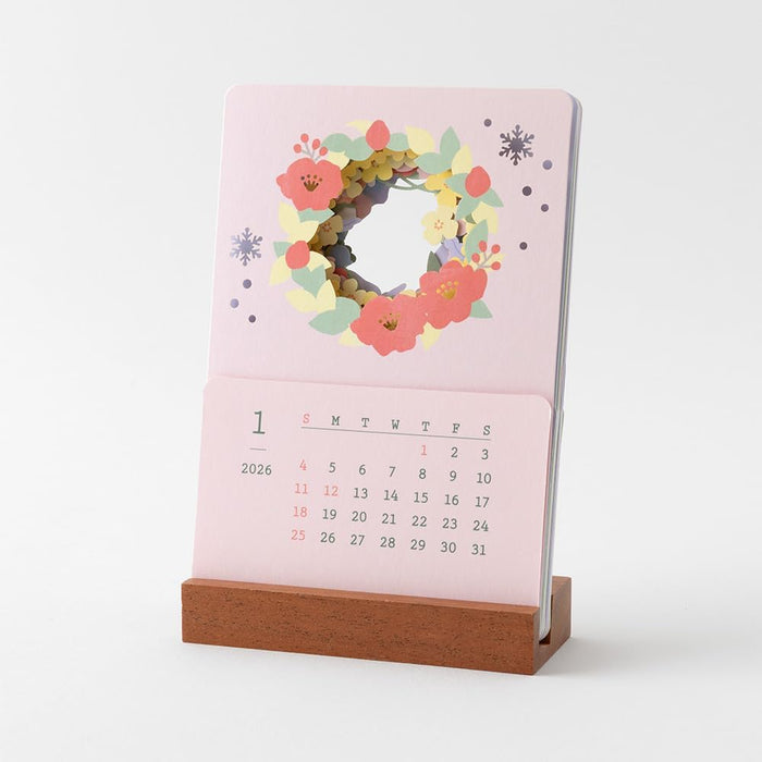 Midori 2026 Desk Calendar Seasonal Views Calendar - Floral Design with Limited Stickers 31368006