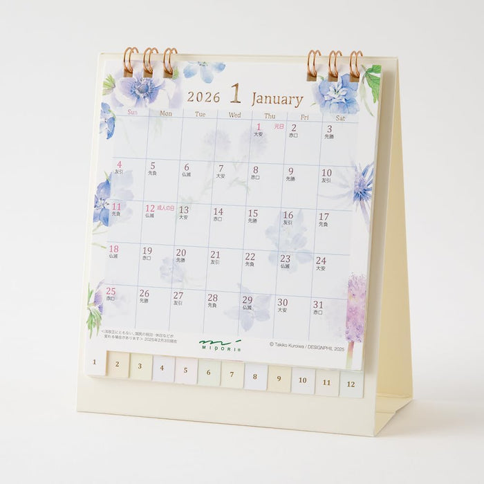 Midori 2026 Desk Calendar S Country Time Floral Pattern 31360006