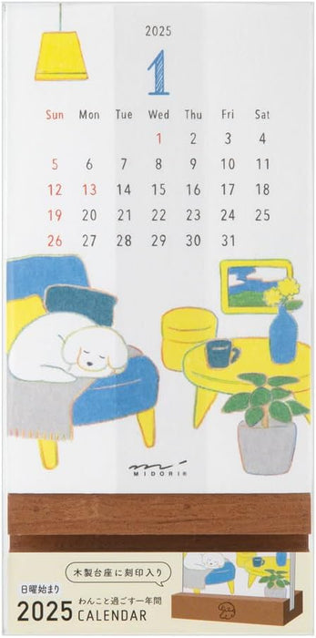 Midori 2025 Desk Calendar Stand Calendar Dog Pattern 31318006