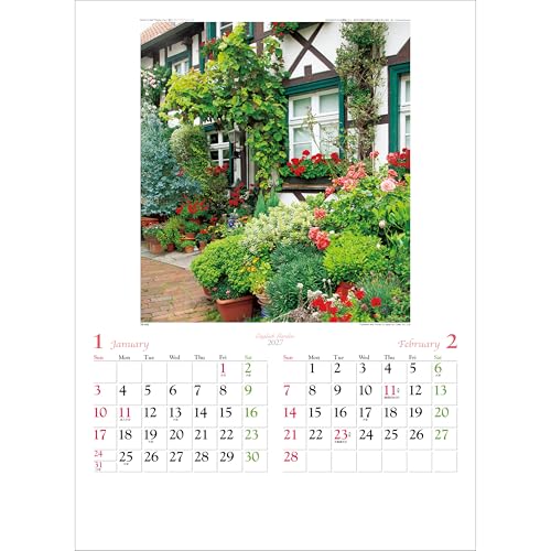Todan 2027 Wall Calendar English Garden 52.7 x 38cm TD-916