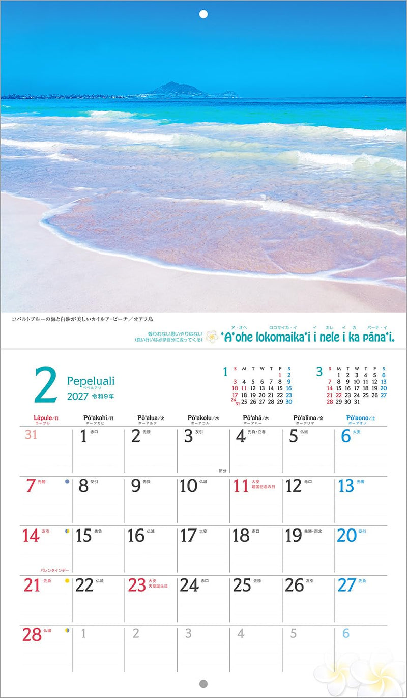 Shashin Koubou Calendar 'HAWAII Aloha Story' 2027 Wall Calendar Small Size 210 x 245