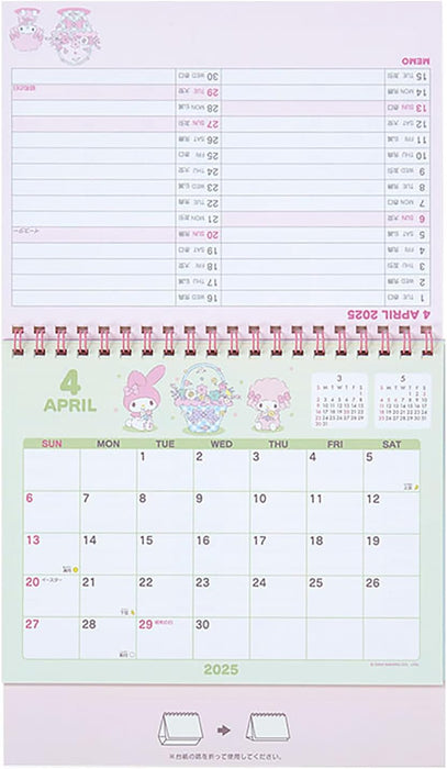 Sanrio Ring Calendar 2025 My Melody Desk Calendar with Schedule Stickers 451266