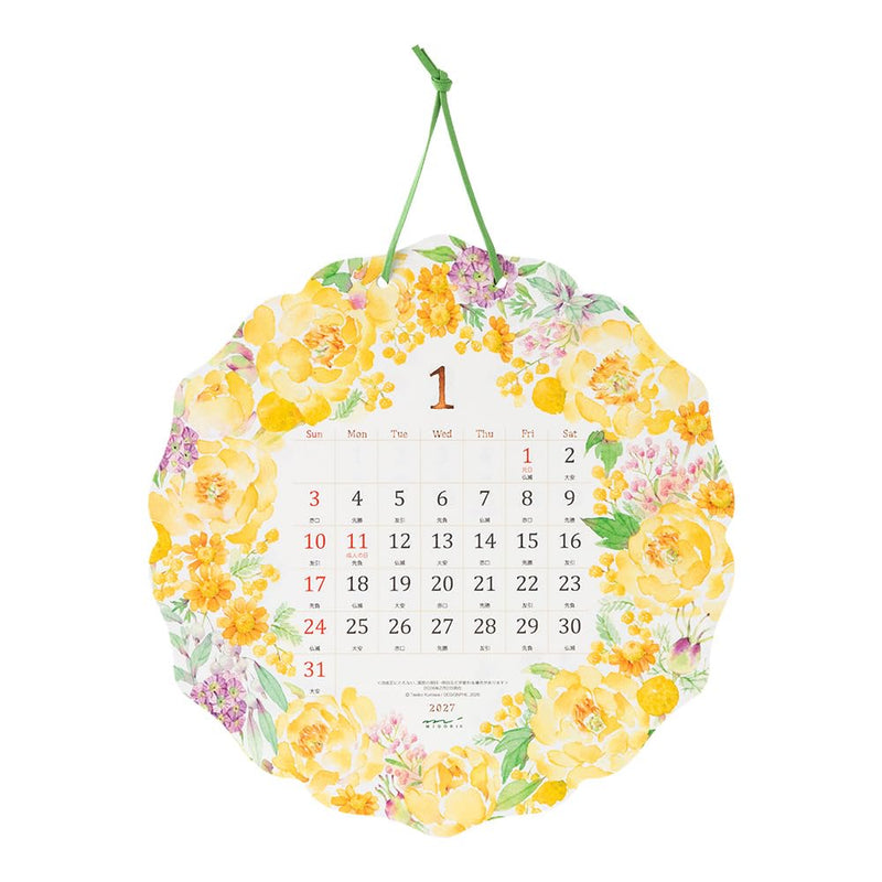 Midori 2027 Wall Calendar Die-cut Country Time Wreath Pattern 31419006