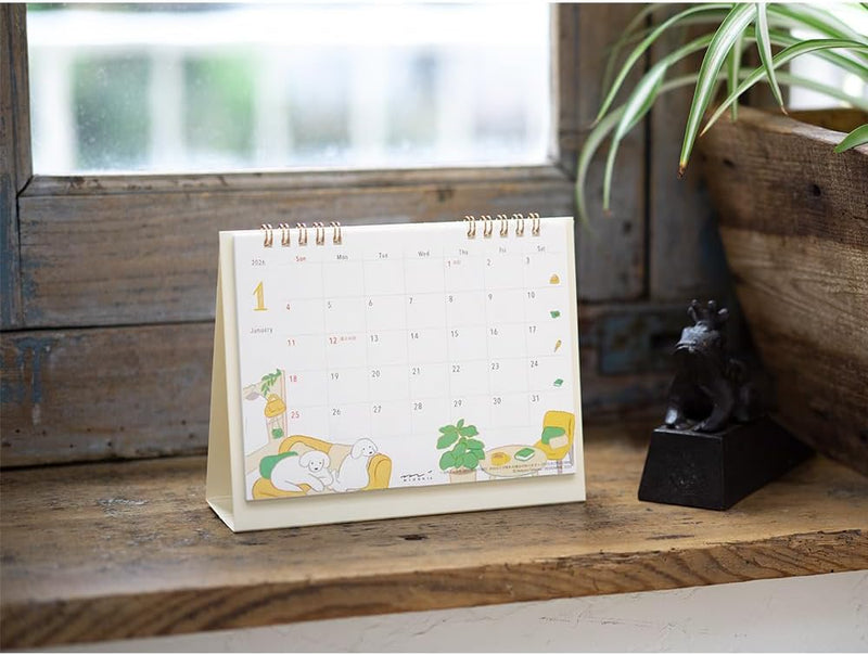 Midori 2026 Desk Calendar M Dog Pattern 31361006