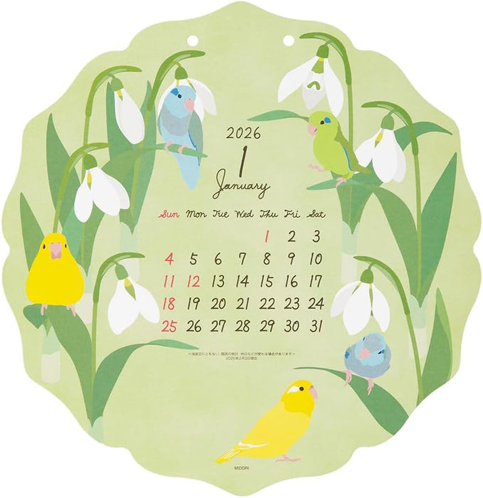 Midori 2026 Wall Calendar Die-cut Bird Pattern 31371006