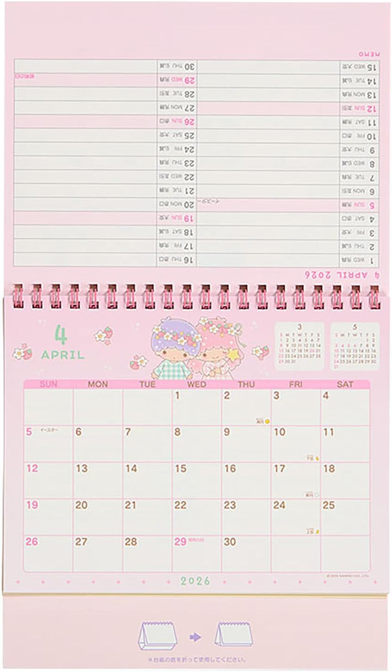Sanrio Ring Calendar 2026 Little Twin Stars Kiki Lala Desk Calendar 622061