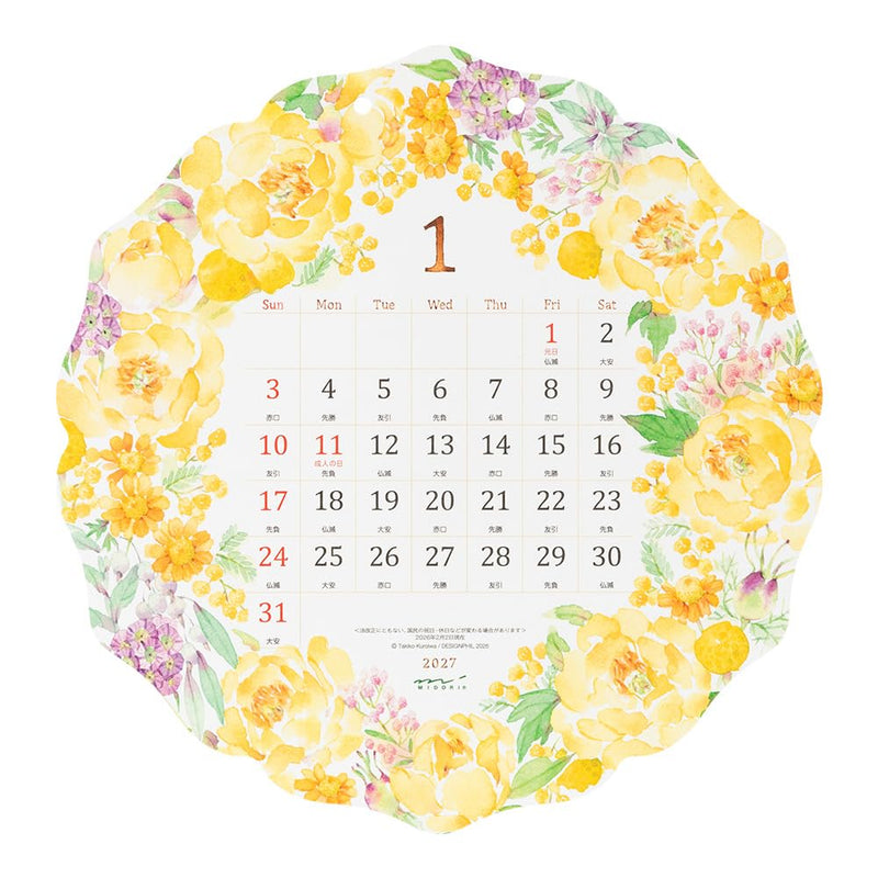 Midori 2027 Wall Calendar Die-cut Country Time Wreath Pattern 31419006