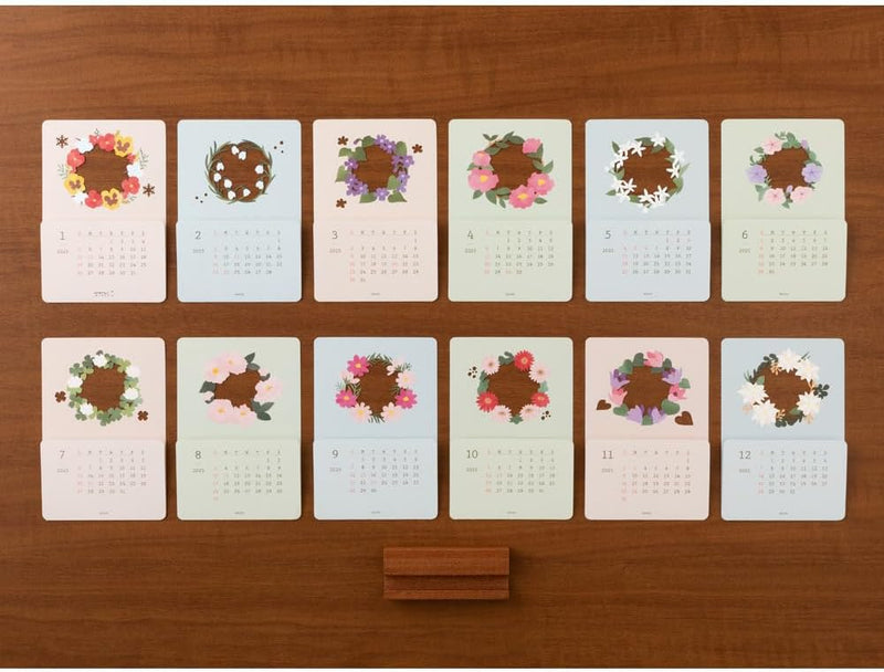 Midori 2025 Desk Calendar Seasonal Peek Calendar with Limited Floral Stickers 31320006