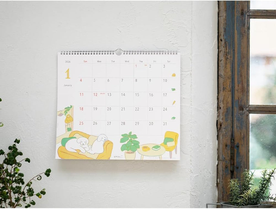 Midori 2026 Wall Calendar L Dog Pattern 31373006