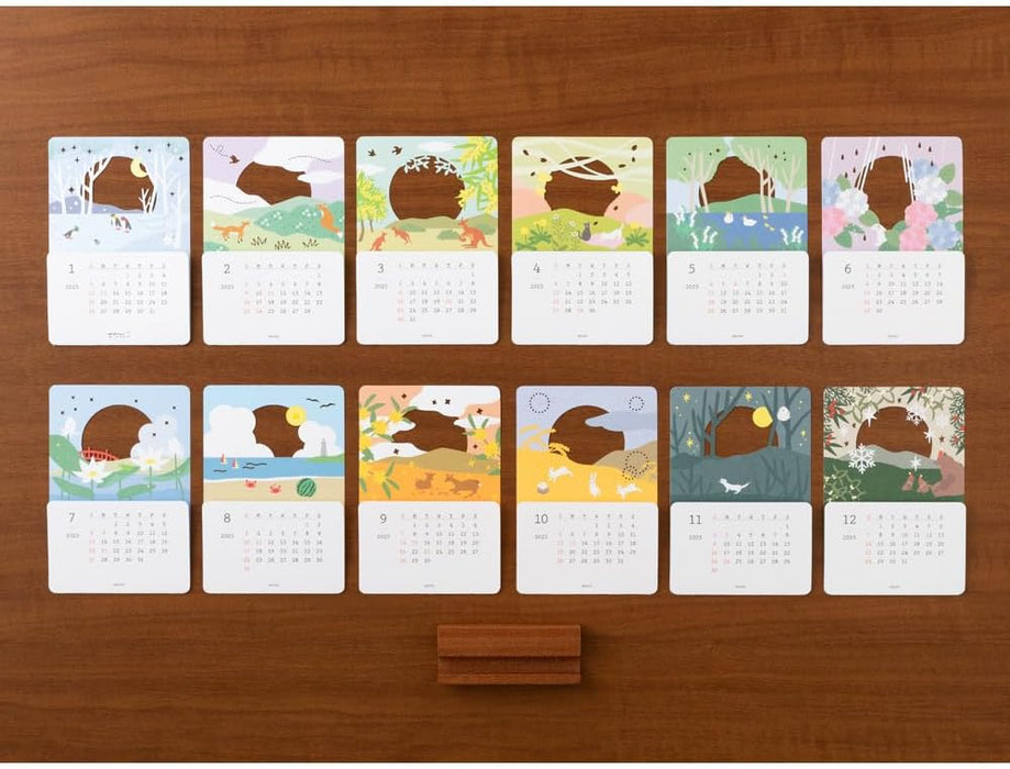 Midori 2025 Desk Calendar Seasonal Views Calendar - Limited Edition with Stickers Scenic Design 31321006