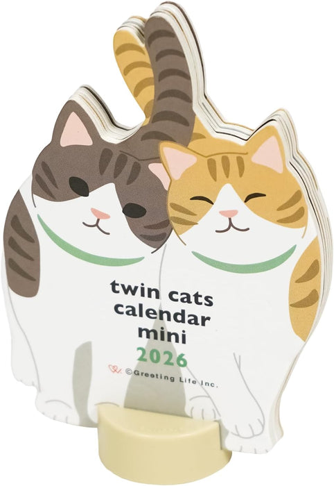 Greeting Life 2026 Desk Calendar Animal Die Cut Mini Twin Cats C-1704-ET
