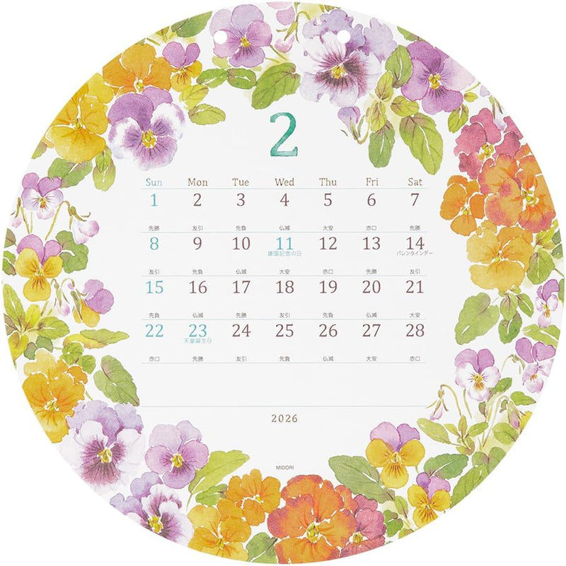 Midori 2026 Wall Calendar Round Type Country Time Wreath Pattern 31372006