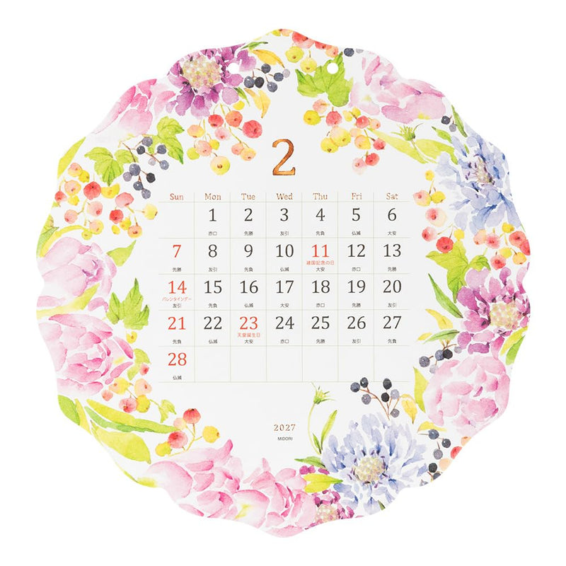 Midori 2027 Wall Calendar Die-cut Country Time Wreath Pattern 31419006
