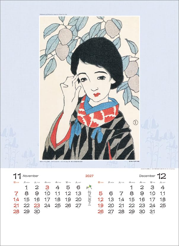Todan 2027 Wall Calendar Yumeji Takehisa Works Collection CL27-1048