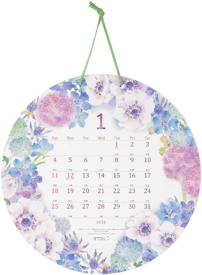 Midori 2026 Wall Calendar Round Type Country Time Wreath Pattern 31372006