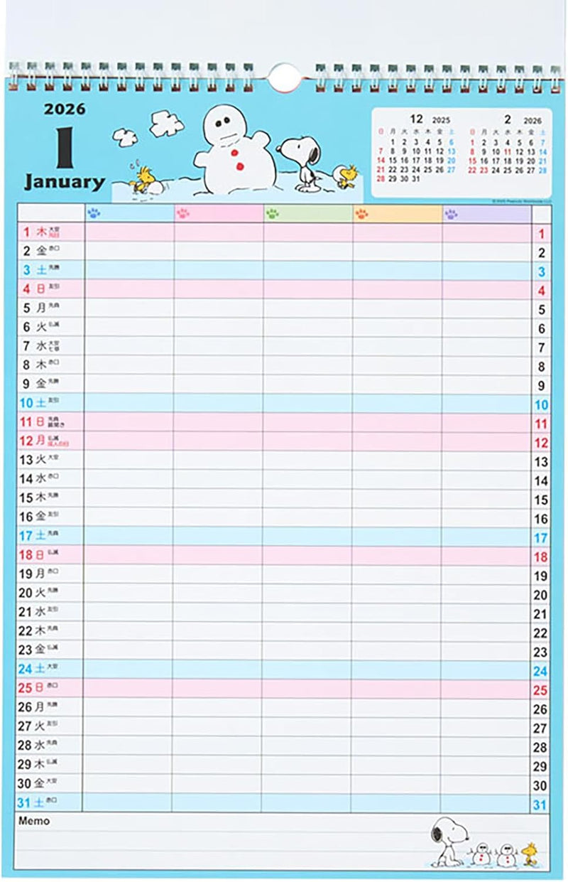 Sanrio Family Calendar 2026 Snoopy Wall Calendar with Schedule Stickers 622761