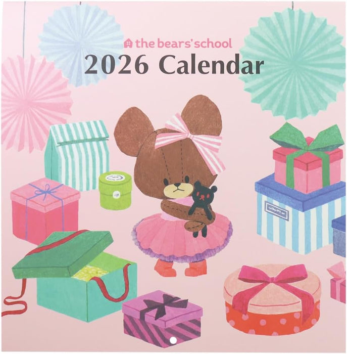 Square The Bear's School (kuma no Gakkou) 2026 Wall Calendar Pink 38KCA-1