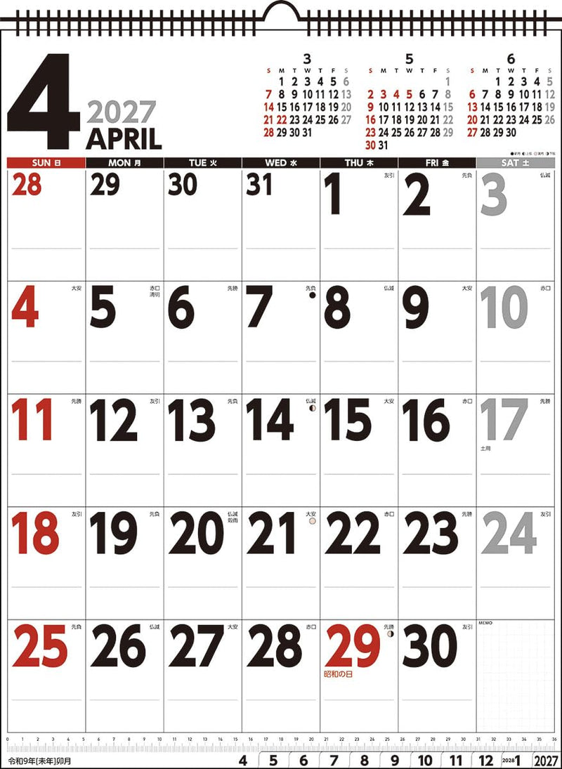 Try-X 2027 Wall Calendar Schedule Vertical Type 27CL-639 49x37cm