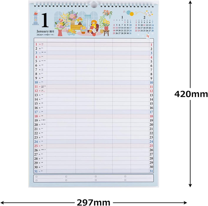 Takahashi 2026 Wall Family Calendar A3 E531