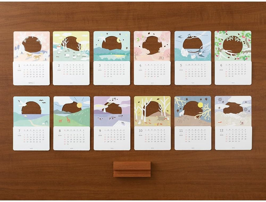 Midori 2026 Desk Calendar Seasonal Views Calendar - Scenic Design with Limited Stickers 31369006